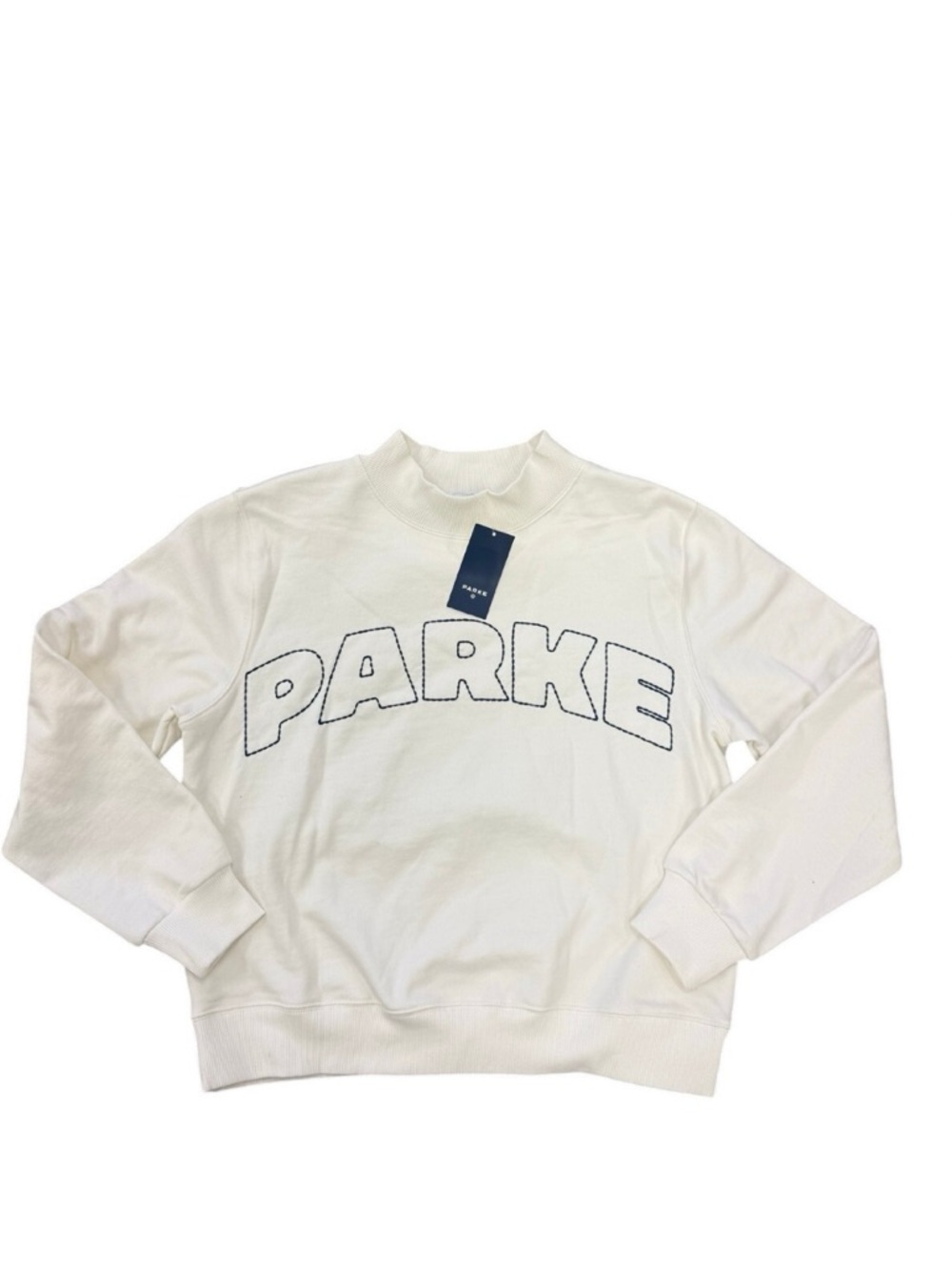 Parke Target Mockneck Logo Pullover Sweatshirt White Blue XXS / XS NEW
